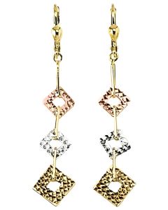 10K Tri Color Shimmery Rhombus Drop Down Earrings