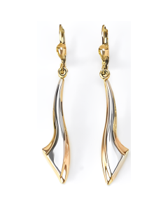 10K Two Tone Abstract Drop Down Earrings