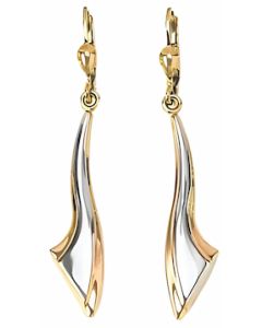 10K Two Tone Abstract Drop Down Earrings