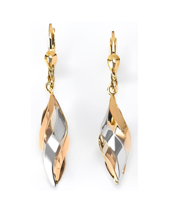 10K Two Tone Twisted Drop Down Earrings