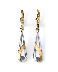 10K Two Tone Tear Drop Down Earrings