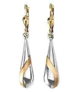 10K Two Tone Tear Drop Down Earrings