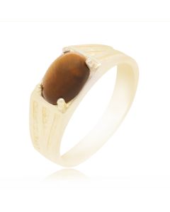 Children's Oval Stone Ring with Channels of Textured Shoulders