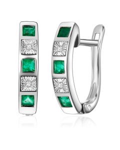 14K White Gold Square Diamonds & Emeralds Clip Back Earrings