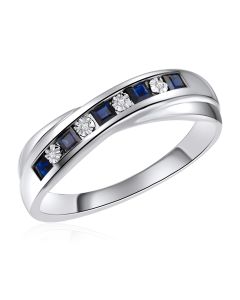 14K White Gold Channel Ring with Sapphire and Diamonds