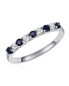 14K White Gold Shared Claw Ring with Sapphire and Diamonds 