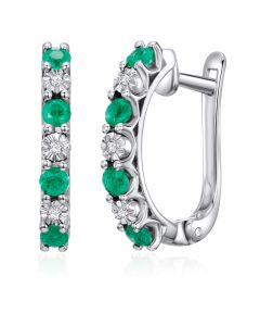 14K White Gold Floral Diamonds & Emeralds Clip Back Earrings
