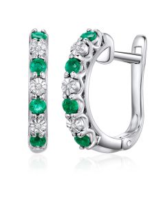 14K White Gold Smaller Diamonds & Emeralds Clip Back Earrings