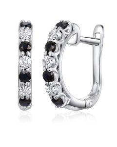 14K White Gold Smaller Diamonds & Sapphires Clip Back Earrings