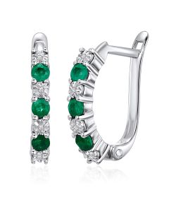 14K White Gold Diamonds & Emeralds Clip Back Earrings