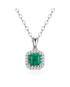 14K White Gold Asher Halo Pendant with Emerald & Diamonds
