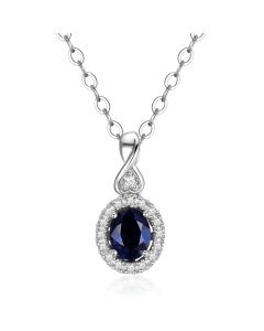 14K White Gold Halo Pendant Sapphire & Diamonds