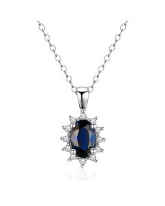 14K White Gold Oval Cluster Pendant with Sapphires and Diamonds