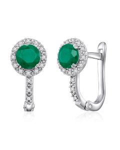 14K White Gold Halo Emeralds & Diamonds Clip Back Earrings