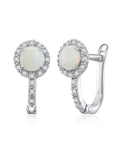 14K White Gold Halo Opal & Diamonds Clip Back Earrings