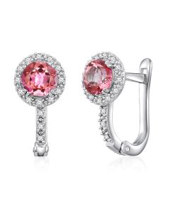 14K White Gold Halo Pink Passion Topaz & Diamonds Clip Back Earrings