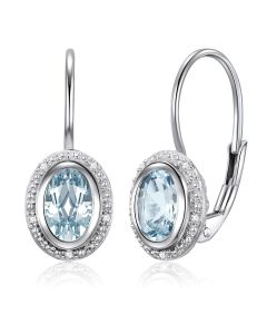 14K White Gold Aquamarine & Diamonds French Back Earrings