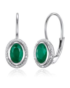 14K White Gold Halo Emerald & Diamonds French Back Earrings