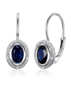 14K White Gold Halo Sapphire & Diamonds French Back Earrings