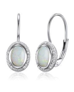 14K White Gold Halo Opals & Diamonds French Back Earrings