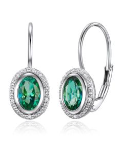 14K White Gold Halo Passion Rainforest & Diamonds French Back Earrings