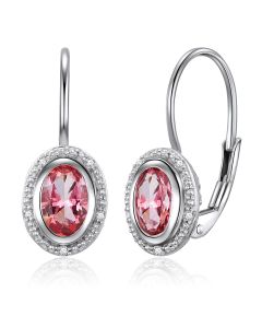14K White Gold Halo Passion Pink Topaz & Diamonds French Back Earrings
