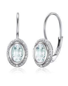 14K White Gold Halo Mint Quartz & Diamonds French Back Earrings