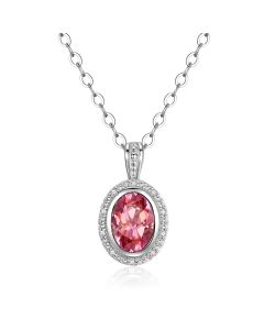 14K White Gold Oval Halo Pendant with Passion Pink Topaz & Diamonds