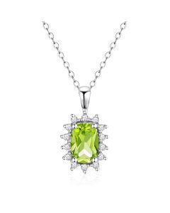 14K White Gold Cushion Cluster Pendant with Peridot and Diamonds
