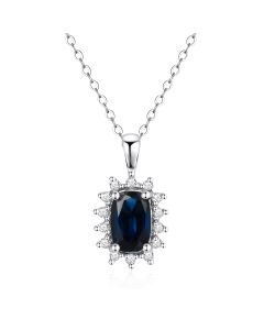 14K White Gold Cushion Cluster Pendant with Sapphire and Diamonds