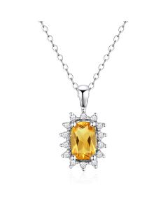 14K White Gold Cushion Cluster Pendant with Citrine and Diamonds