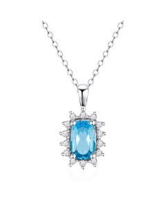 14K White Gold Cushion Cluster Pendant with Swiss Blue Topaz and Diamonds