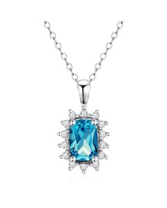 14K White Gold Cushion Cluster Pendant with London Blue Topaz and Diamonds