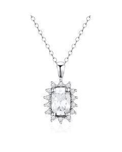 14K White Gold Cushion Cluster Pendant with White Topaz and Diamonds
