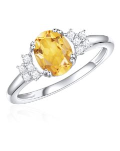 14K White Gold Ring Citrine & Diamond