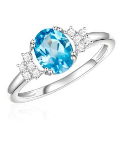 14K White Gold Ring Swiss Blue Topaz & Diamond