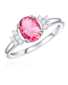 14K White Gold Ring Passion Pink Topaz & Diamond