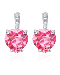 14K White Gold Heart Shape Passion Pink Topaz & Diamond Stud Earrings