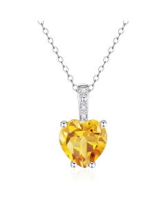 10K White Gold Heart Shape Citrine Pendant with Diamonds