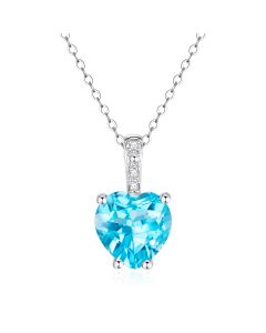10K White Gold Heart Shape Swiss Blue Topaz Pendant with Diamonds