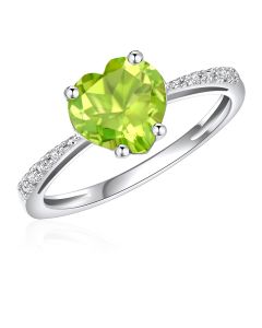 10K White Gold Heart Shape Solitaire Ring with Peridot And Diamonds