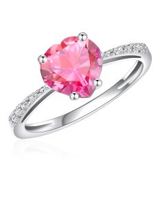 10K White Gold Heart Shape Solitaire Ring with Passion Pink Topaz And Diamonds