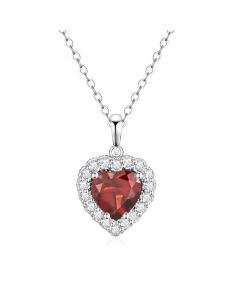 10K White Gold Heart Halo Pendant with Garnet and White Topaz