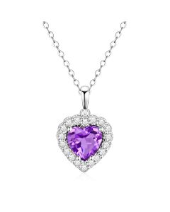10K White Gold Heart Halo Pendant with Amethyst and White Topaz