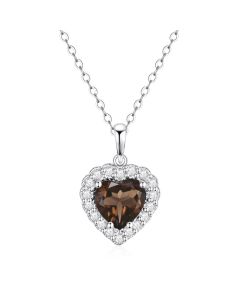 10K White Gold Heart Halo Pendant with Smokey Quartz and White Topaz