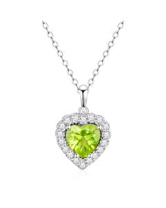 10K White Gold Heart Halo Pendant with Peridot and White Topaz