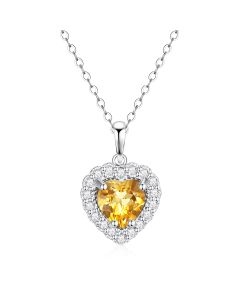 10K White Gold Heart Halo Pendant with Citrine and White Topaz