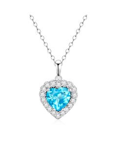 10K White Gold Heart Halo Pendant with Swiss Blue Topaz and White Topaz