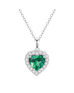 10K White Gold Heart Halo Pendant with Passion Rain Forest Green and White Topaz