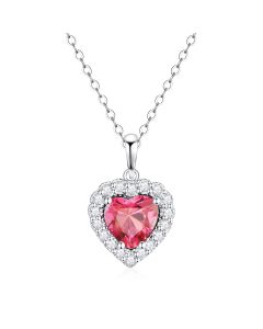 10K White Gold Heart Halo Pendant with Passion Pink Topaz and White Topaz
